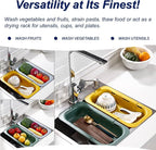 Extendable Sink Colander Strainer Basket - Wash Vegetables and Fruits, Drain Cooked Pasta and Dry Dishes - Adjustable Over the Sink Colander Collapsible Drainer Basket - Green