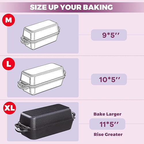11x5 Inch Cast Iron Loaf Pan with Lid, Large Dutch Oven Bread Loaf Pan for Sourdough, Homemade Bread Baking, Even Heat Distribution, 5.8Qt