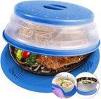 2 in 1, Aidacom Microwave Mat & Food Cover- Mat as Bowl Holder, Cover for Splatter Guard, Multi-use: Silicone Trivet, Pot Holders, Drying, Baking, Place Mat, Utensils Rest for Kitchen Counter, Blue