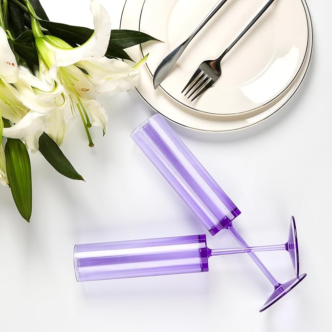 24 PCS Purple Champagne Flutes Plastic 5.4 OZ Champagne Flutes Acrylic Reusable Pastel Colored Plastic Glasses Long Stem Wine Glasses Toasting Wedding For Party Birthday Anniversary