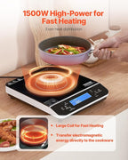 VEVOR Portable Induction Cooktop, 1500W Electric Induction Burner with 9 Temperature Settings, Countertop Induction Hot Plate with 4H Timer, 24H Reservation, Child Lock, Easy to Clean, for Cooking