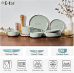 E-far 24-Piece Stoneware Dinnerware Sets, Plates and Bowls Sets for 8, Ceramic Dishware Dishes Set with Terracotta Base, Chip & Scratch Resistant, Microwave & Dishwasher Safe, Speckled Green