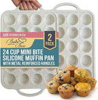 2-Pack - Silicone Mini Muffin Pan, – 24-Cup, Nonstick Silicone Muffin Pans for Baking with Metal-Reinforced Handles, – BPA-Free Muffin Tin Tray for Mini Cupcakes & Snacks – Dishwasher Safe, Cream