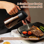 YARRAMATE 16oz/470ml Light Blocking Oil Sprayer for Cooking with Stickers, Food-Grade 2 in 1 Olive Oil Dispenser Bottle for Kitchen, Premium Dark Amber Glass Oil Bottle for Air Fryer, BBQ (Black)