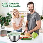 Stainless Steel Salad Spinner with Slicer Set, 5 Qt Large Rotation Vegetable Washer, 5 Interchangeable Slicers, Egg Separator, Anti-Slip Base Lettuce Bowl for Salad & Meal Prep