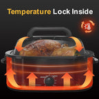 26 Quart Electric Roaster Oven with Visible & Self-Basting Lid, Large Turkey Roaster with Defrost Warm Function, Adjustable Temperature, Removable Pan Rack, Stainless Steel, Red