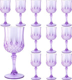 Plastic Wine Glasses, Plastic Goblets Vintage Style Cordial Unbreakable Drinking Glasses, Reusable Drinkware for Wedding Reception, Grand Event Party Supplies (12, Purple)