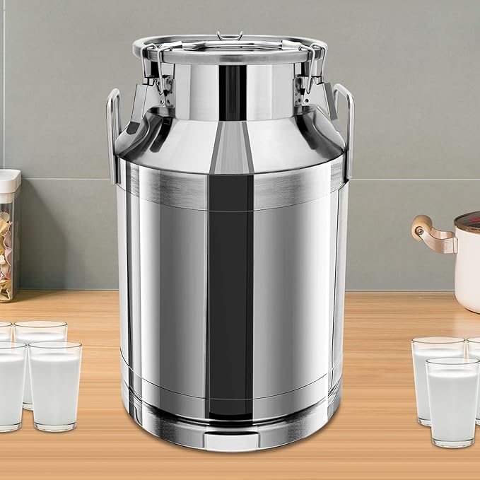 304 Stainless Steel Milk Can Large 12L-60L Capacity Milk Bucket Ice Buckets Bar Tools Wine Pail Bucket Milk Can Tote Jug with Sealed Lid Heavy Duty for Milk and Wine Liquid Storage (40L)