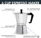 Primula Stovetop Espresso Maker and Handheld Electric Milk Frother Gift Set, Moka Pot for Classic Italian and Cuban Coffee, Cafetera, 6 Espresso Cups, Silver