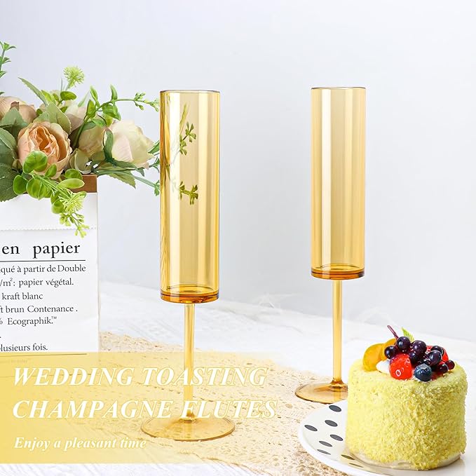 24 PCS Amber Champagne Flutes Plastic 5.4 Oz Acrylic Champagne Glasses Mimosa Flutes Glass Colored Sparkling Wine Glass Reusable Amber Toasting Glasses for Weddings Party Bar Birthday Use