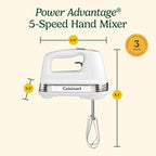 Cuisinart Power Advantage 5-Speed Hand Mixer, 220W-Motor Hand Blender Electric Mixer with 5 Speed Settings, Extra-Long Dishwasher-Safe Beaters, 60-Inch Swivel Cord, HM-50, White
