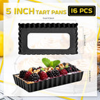 Tessco 16 Pieces Mini Tart Pans with Removable Bottom Nonstick Quiche Mini Pie Tart Pans Bakeware Mold Fluted Side for Pies(Black Rectangle,4.33 x 2.36 x 0.79 Inch)