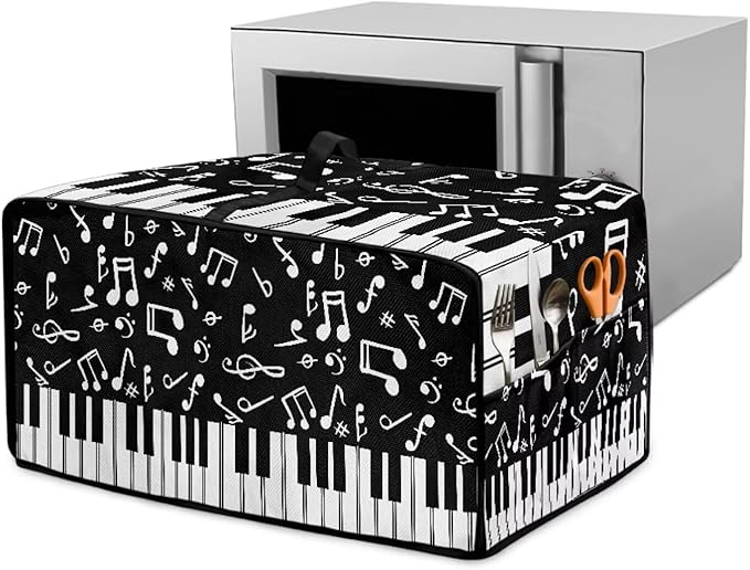 Piano Musical Notes Print Toaster Oven Dust-proof Cover, Heat-resistant Anti Fingerprint Microwave Oven Dust Cover, Kitchen Counter Accessory (Large-18.5 * 22.5 * 12.99 inches)