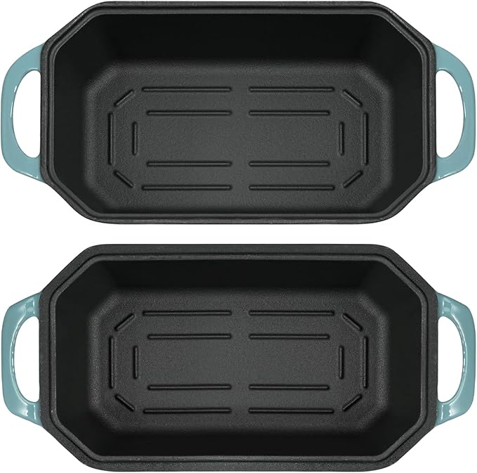Flavehc Bread Pan Cast Iron Loaf Pan with Lid Bread Loaf Pan 8.5x4.5 Inch Loaf Pan Enameled Cast Iron Sourdough Loaf Pan, LightBlue