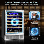 ORYMUSE 24 Inch Wine Fridge, 54 Bottle Wine Cooler Refrigerator with Stainless Steel Glass Door, LED Display, Upgraded Compressor, Built-In or Freestanding for Home Bar Kitchen