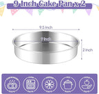 E-far 9 Inch Round Cake Pan, 2-Piece Stainless Steel Round Baking Mold Tins - Non-Toxic & Leak-Proof for Birthday Wedding Layer Tiered Cake, Easy Clean & Dishwasher Safe