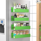 HuggieGems 4 Pack Magnetic Spice Storage Rack Organizer for Refrigerator and Oven, Green Fridge Organizers and Storage