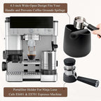 Portafilter Holder & Coffee Knock Box Combo for Ninja Luxe Café ES601&ES701 Espresso Machine - Anti-Slip Silicone Coffee Tamper Base and Large Capacity ABS Knock Box Espresso Accessories Kit,Black