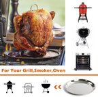 14 In Stainless Steel Roasting Pan, Stainless Steel Heavy Duty Kitchenware Round Roaster Pan Large XLarge Big Size Green Egg Drip Pan for Turkey Baking,Roast Chicken,Brushed Surface & Dishwasher Safe