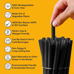 The Veggie Straws – 150 PCS of 4.75 Inches Unwrapped Black Biodegradable Drink Stirrers – Made of Vegetable Fibers, Best Cocktail Stirrers for Drinks of All Kinds
