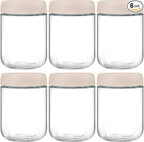 NETANY 6-pack 16oz Glass jars with Airtight Lids, Overnight Oats Containers with Lids, Wide mouth Mason Salad jars, Glass Food Storage Containers for Snacks Yogurt Spice Sugar-Beige