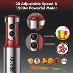 Immersion Blender Handheld 1200W, 20-speeds Immersion Hand Blenders, Hand Mixer with Mining Beaker,Chopper,Whisk, Frother, Stand and Stick Blender Suitable for Kitchen, Protein Shakes and Baby Food