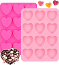 Heart-Shaped Silicone Chocolate Molds - Set of 2 Non-Stick Candy Heart Molds for Baking, Candy, Gummy, Cake, Jelly, Pudding, Handmade Soap Mould, Food Grade - Pink&Rose