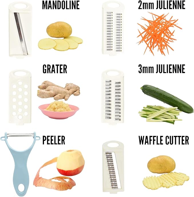 NACOLUS 5 in 1 Mandoline Slicer for Kitchen, Vegetable Slicer Multi Blade Potato Chip, Veggie shredder, Vegetable Cutter, Julienne Shredder and peeler For Small Job In Kitchen Blue