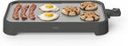Martha Stewart 12” x 22” Electric Griddle, XL Ceramic Nonstick Flat Top Cooking Surface, Adjustable Temperature Dial, Drip Tray, Dishwasher Safe, 1500W Fast Even Heating, Pancakes & Eggs, Caviar Gray
