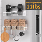 Magnetic Spice Rack for Refrigerator, 2 Pack Metal Magnetic Shelf White, Moveable Spice Organizer with Hooks, Super Magnetic Fridge Shelf for Kitchen Organization and Storage