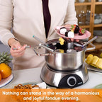 CUSIMAX 1500W Electric Fondue Pot Set, Fondue Pot for Chocolate, Cheese, Broth, Oil, Luminated Control Dial, Fondue Set with 8 Colour Coded Stainless Steel Forks, 1.4-Quart - Stainless Steel