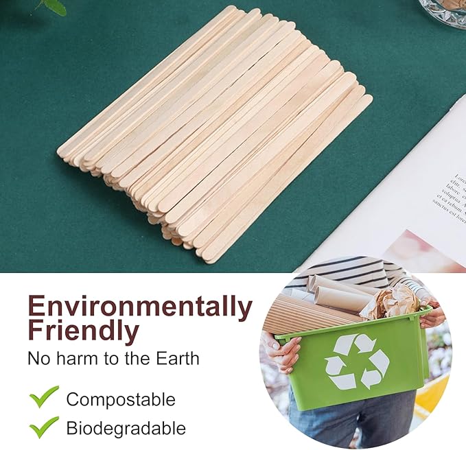 Wooden Coffee Stirrers 5.5" Coffee Stir Sticks 100 Pcs, Natural Birch Round End Thick Birch Wood Eco-Friendly， Suitable for Coffee, Cocktail and Hot Drinks