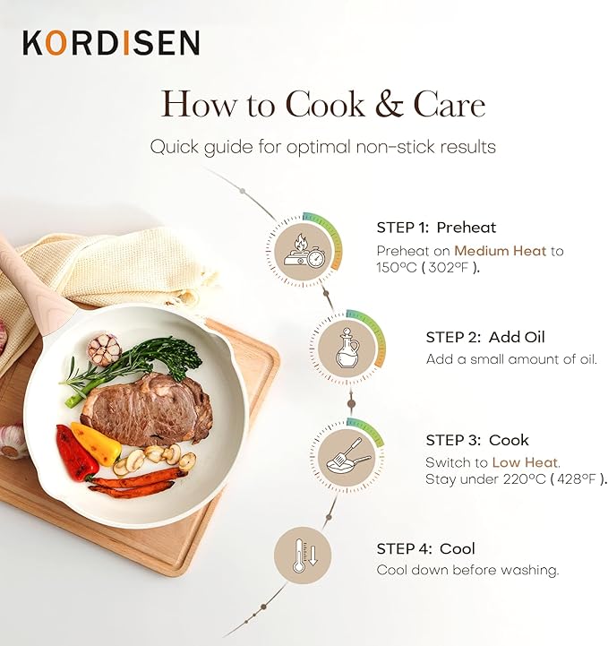 Kordisen Ceramic Nonstick Frying Pan Skillet Set with Lid, 3 Piece Ceramic Pans for Cooking Non Toxic, Healthy Induction Cookware, Stay-Cool Handle, PFOA & PFAS Free (8 Inch, 9.5 Inch, 11 Inch)