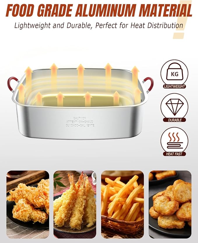 Deep Fryer Pot 18QT | Fish Fryer Pot with 2*9QT Baskets | Heat-Resistant Silicone Handles | Lid & Fryer Tong & Thermometer | Outdoor Fryer Pot for Frying Fish, French Fries, Chicken Wings | Aluminum