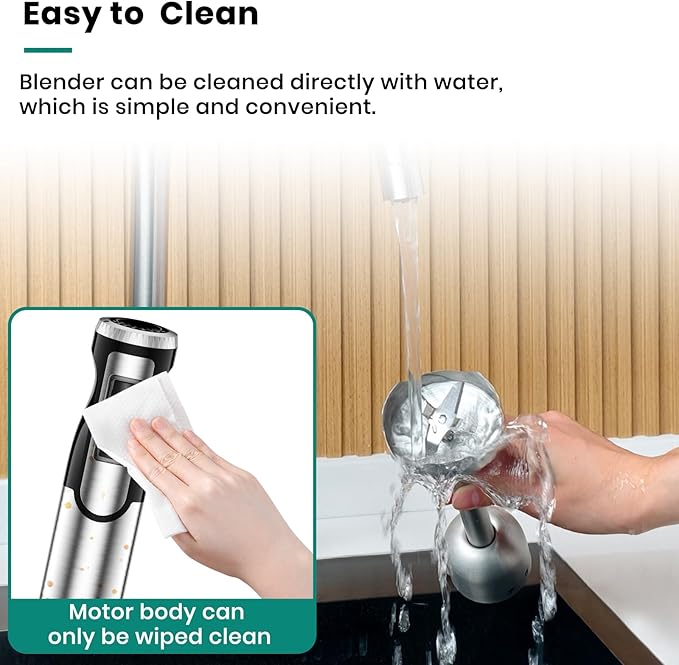 1800W Immersion Blender Handheld 4-in-1 Hand Blender Stick for Ice Crushing Smoothie, Baby Food, Soup, 8 Speed Hand Mixer Turbo Boost Stainless Steel Blade with Whisk, Chopper, Beaker