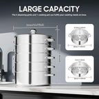 5-Tier Stainless Steel Steamer, 11 Inch Commercial Multi Tier Stainless Steel Cookware Pot Vegetable Meat Steamer Cooker Set w/Glass Lid for Steaming Shrimp & Miscellaneous Grains