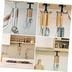 GLEAVI 3pcs Kitchen Utensil Organizer Hooks Rotating Adhesive Under Cabinet Hanger Rack for Cooking Tools and Measuring Spoons in Black
