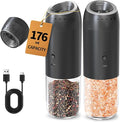 CIRCLE JOY Gravity Electric Salt and Pepper Grinder Set Rechargeable Automatic Pepper Mills with External Adjustable Coarseness, 176ml Large Capacity, Bright LED Light