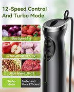 Immersion Blender Handheld Hand Blender, 1000W 5 in 1 Hand Mixer Stick, BPA-Free 12 Speed Handheld Blender 304 Stainless, Mixing Beaker, Chopper, Whisk, Milk Frother, Soup, Smoothies, Baby Food, Sauce