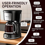 12-Cup Drip Coffee Maker with Reusable Filter,Programmable Clock,Auto Brew,Water Window,Keep Hot Plate,Glass Carafe,Compact Design for Kitchen,Office,Silver and Black,Stainless Steel