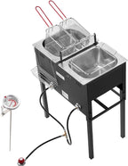 VEVOR Outdoor Propane Deep Fryer, Dual-Tank 16QTx2 Large Capacity Commercial Fryer, Stainless Steel Fish Cooker with 3 Basket, Thermometer, Floor Standing Fryers for Catering Event Camping, 50,000 BTU