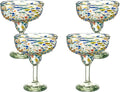 Confetti Dots Hand Blown Margarita Glasses - 100% Recycled Mexican Glassware - Artisan Crafted Drinking Glasses for Margaritas, Frozen Cocktails or Tequila - Set of 4 (14 oz)
