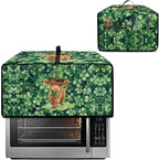 Highland Cow Four Leaf Clover Print Toaster Oven Cover Microwave Cover for Kitchen Countertop Appliance Dust Protector Decorative Oven Accessories for St. Patrick's Day Decor, Green, L