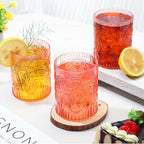Qinyoung 12 Plastic Vintage Drinking Glasses 8.5oz Stemless Retro Embossed Wine Glasses Shatterproof Reusable Cups for Baby Shower Wedding Reception Grand Event Party (Pink)