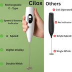 Rechargeable Milk Frother Handheld, 3-Speed Coffee Frother Handheld with Battery and Speed Indicator, Electric Whisk Frother Wand for Coffee, Latte, Cappuccino, Frappe Drink, Hot Chocolate