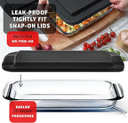 EATEX 8-Piece Deep Glass Casserole Dishes for Oven with Plastic Lids, Glass Baking Dishes for Oven, Rectangular Bakeware for Lasagna, Cooking, Leftovers, Kitchen, Freezer to Oven Dishwasher Safe