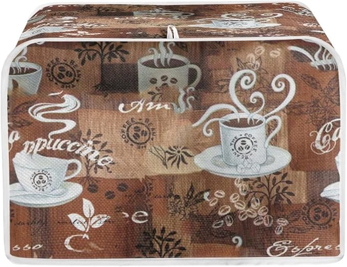 JEOCODY Toaster Bread Maker Cover with Handle - Coffee Theme Print, Wide Slot, Dust Protection