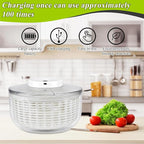 Electric Salad Spinner 6.3QT Large Capacity - Automatic Fast Drying Lettuce & Vegetable Spinner Serves 6-12 Persons with Squeeze Bottle, USB Rechargeable & Built-in Strainer