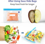 Sous Vide Bags 31 Pcs (24 Pcs Vacuum Zipper Bags & 2 Seal Clips & 5 Air Valves), Reusable BPA Free Vacuum Sealer Bags (11 * 10 in) Vacuum Food Storage Bags for Cooking/Food Storage/Microwave Heating