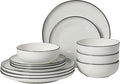 Gibson Home Havenstone 12-Piece Porcelain Dinnerware Set – Dinner Plates, Salad Plates & Bowls, Classic White With Black Rim Everyday Dish Set for Home, Kitchen, Microwave & Dishwasher Safe